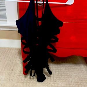 Cutout One Piece Black Suit